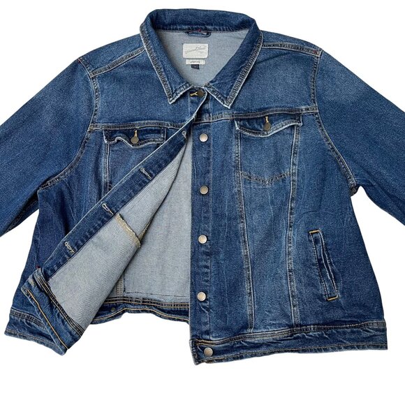 Universal Thread Freeborn Womens 4XL Blue Denim Trucker Jacket Moon Wolf Graphic - Picture 1 of 10